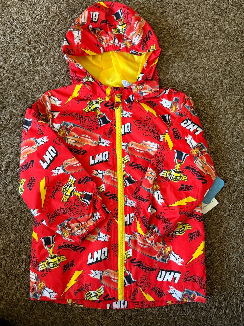 Kids' Red Lightning Zip-Up Hooded Rain Jacket